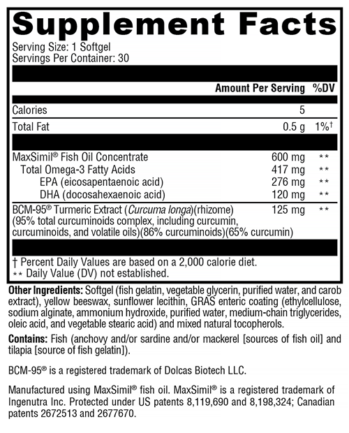 Omega MonoPure Curcumin EC (Xymogen) Supplement Facts