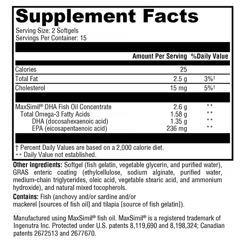 Omega MonoPure DHA EC (Xymogen) Supplement Facts