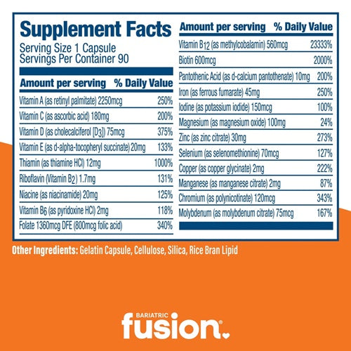 One Per Day Bariatric Multivitamin With Iron supplement facts