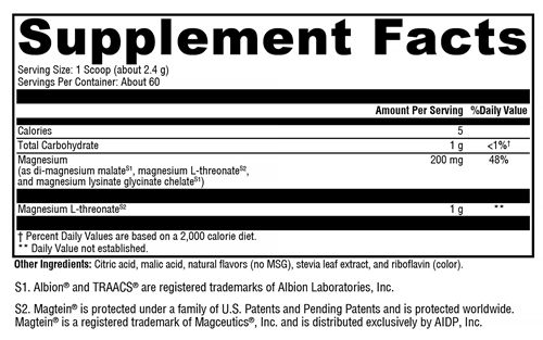 OptiMag Neuro Lemon-Lime (Xymogen) Supplement Facts