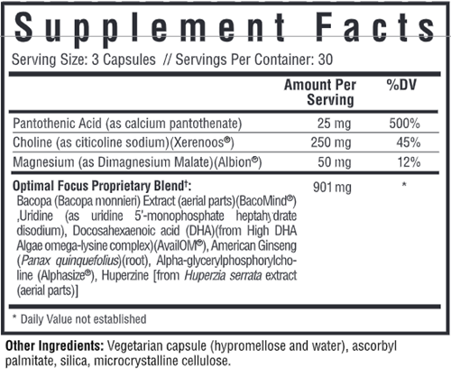 Optimal Focus Seeking Health supplement facts