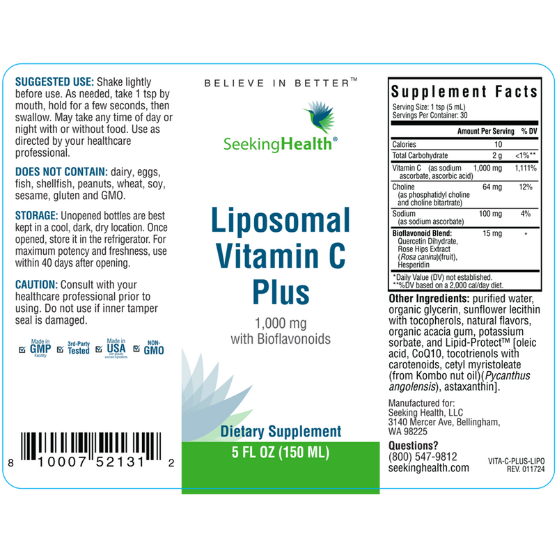 optimal liposomal vitamin c plus seeking health label