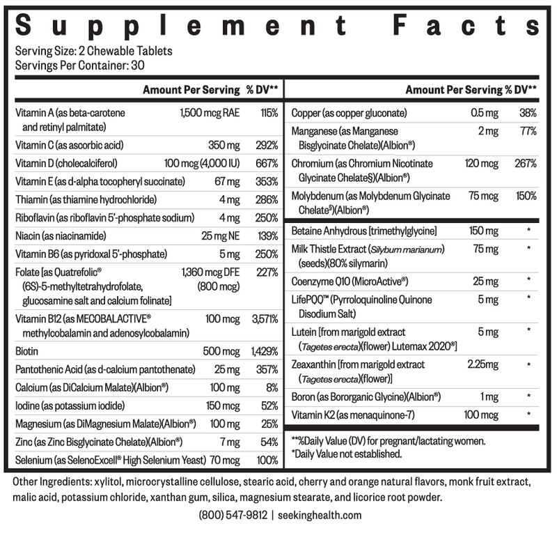 optimal prenatal chewable seeking health supplement facts