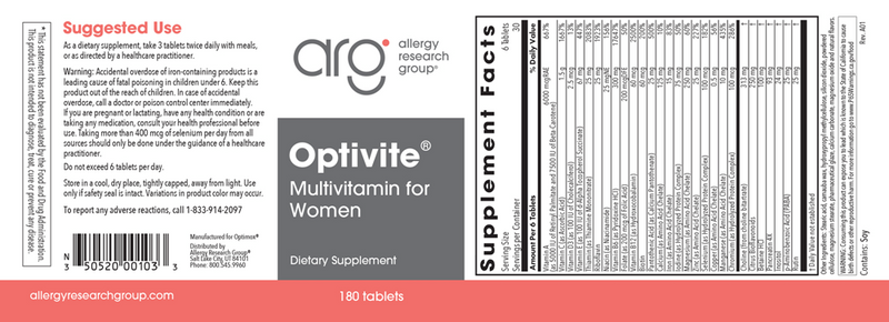 optimox optivite allergy research group label