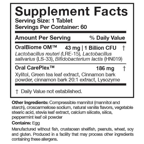 OraMax Researched Nutritionals supplement facts