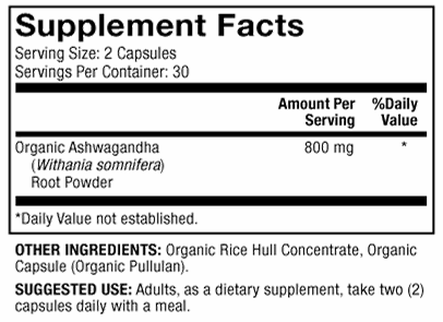 Organic Ashwaganda (Dr. Mercola) supplement facts