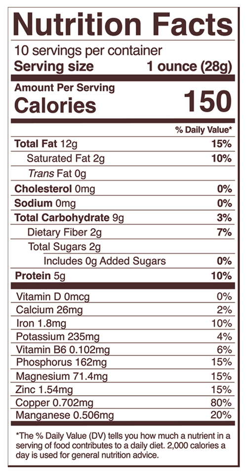 Organic Cashews Foods Alive nutrition facts