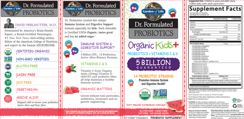 Organic Kids Probiotics Cooler Watermelon (Garden of Life) Label