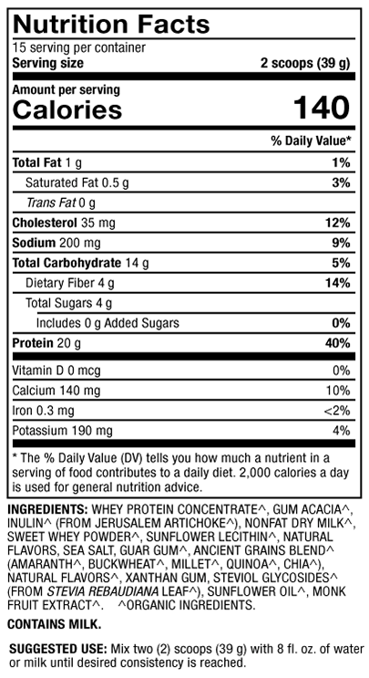 Organic Whey Protein - Vanilla (Dr. Mercola) supplement facts