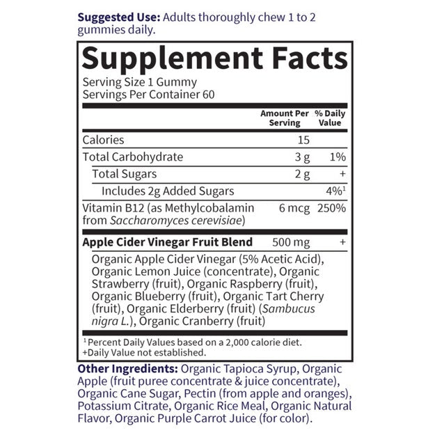 organics apple cider vinegar garden of life supplement facts