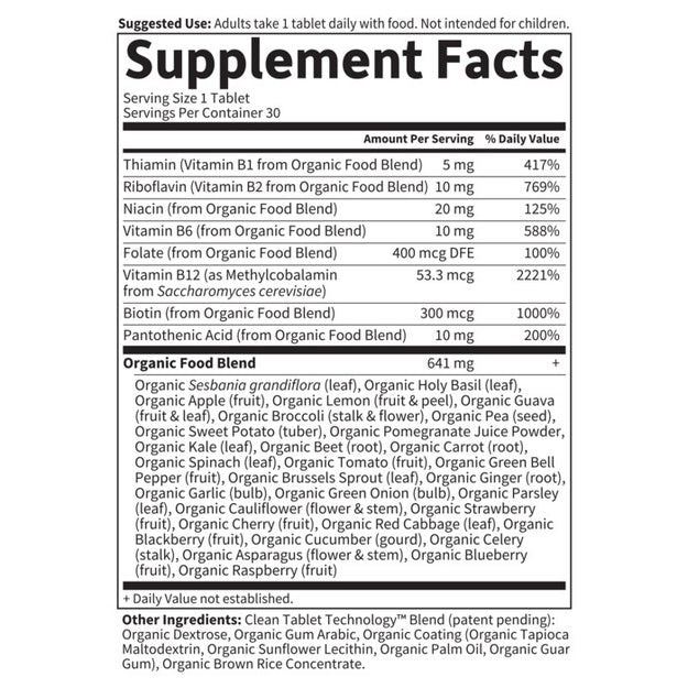 organics b-complex garden of life supplement facts