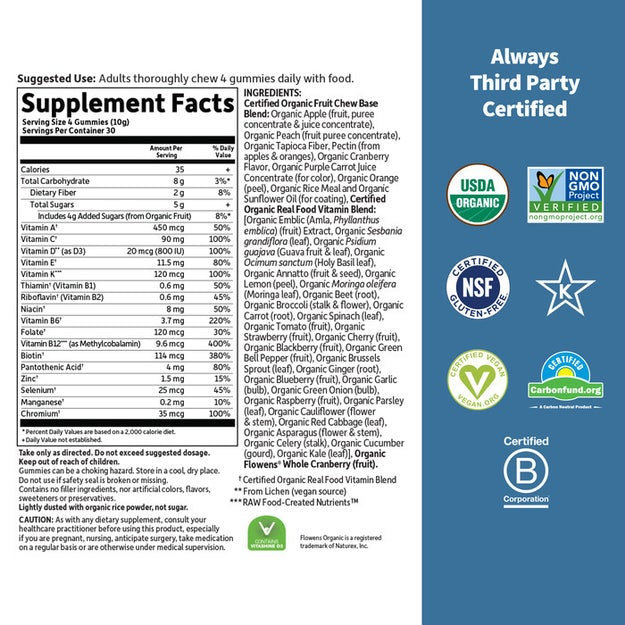 men's 40+ gummies garden of life supplement facts