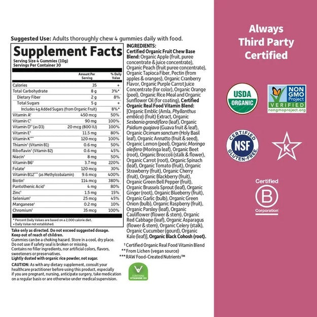 organics women's 40+ gummies garden of life supplement facts