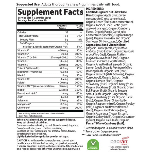 organics women's multi berry garden of life supplement facts