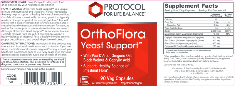 OrthoFlora Yeast Support (Protocol for Life Balance) Label