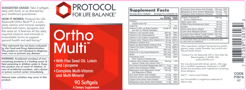 Ortho Multi w/ Flax Oil (Protocol for Life Balance) Label