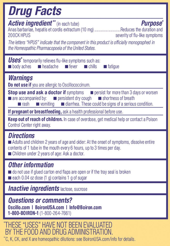 oscillococcinum boiron drug facts