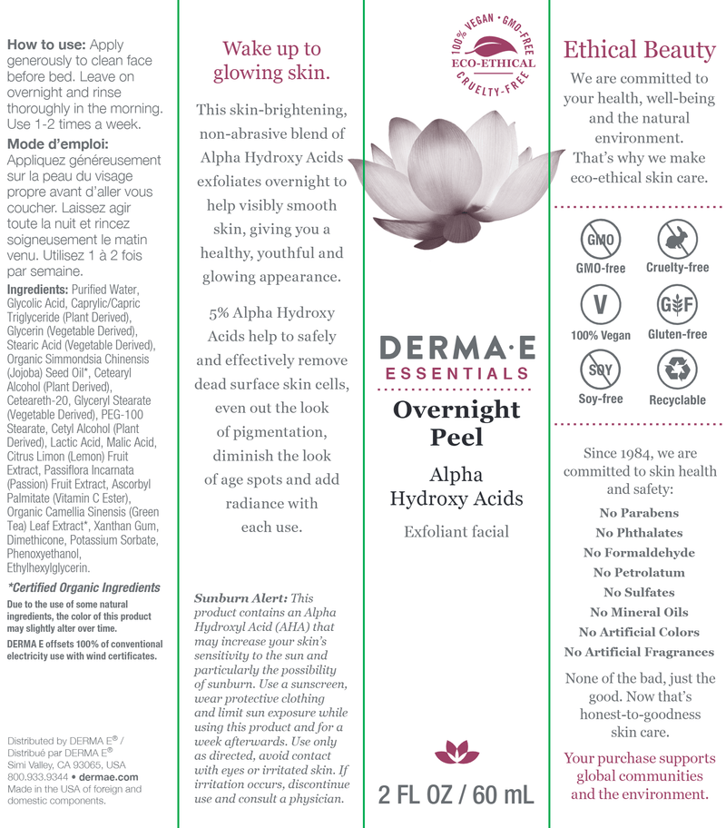 Overnight Peel (DermaE) label