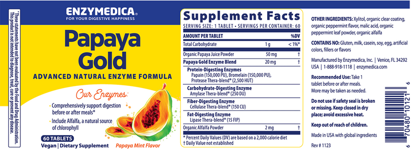 Papaya Gold Enzymedica Label