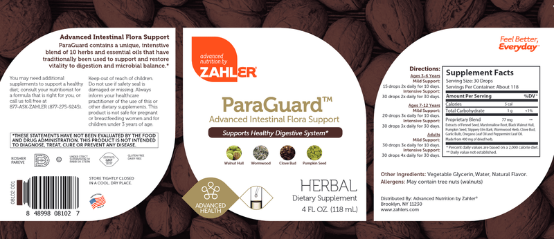 ParaGuard Liquid (Advanced Nutrition by Zahler) Label