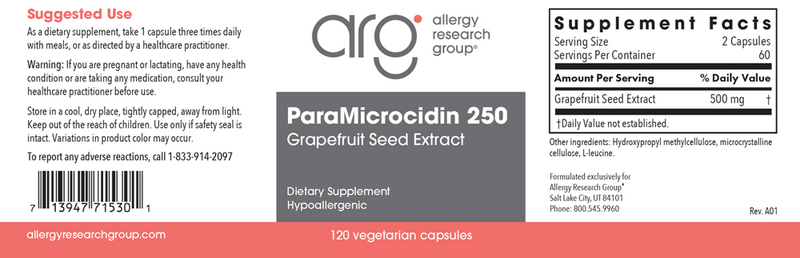 paramicrocidin 250 mg allergy research group label