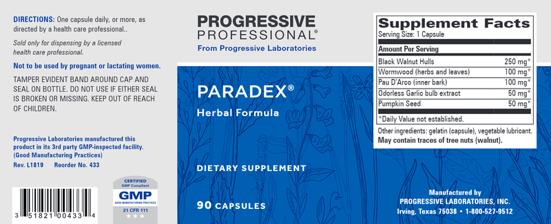 Paradex Herbal Formula (Progressive Labs) Label