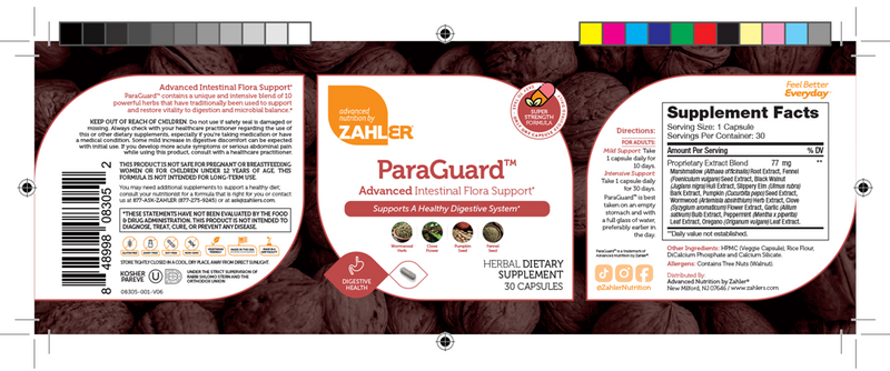 paraguard capsules advanced nutrition by zahler label