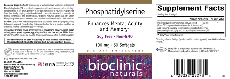 Phosphatidylserine (Bioclinic Naturals) Label