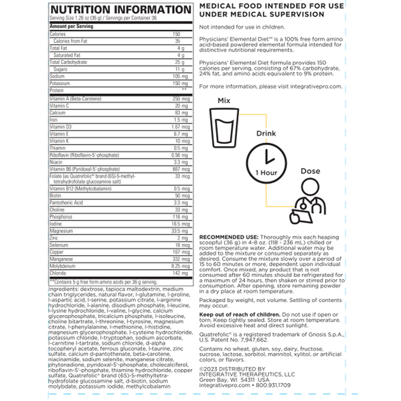 Physician's Elemental Diet (Integrative Therapeutics) Supplement Facts