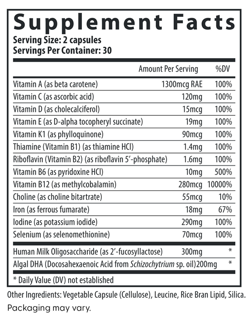 postnatal multi essentials with dha fairhaven health supplement facts