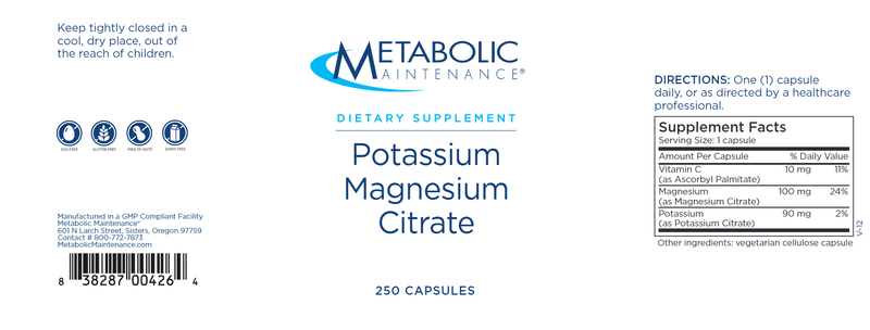 Potassium/Magnesium Citrate (Metabolic Maintenance) label