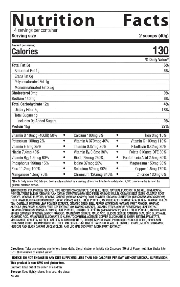 Power Nutrition Shake Mixed Berry (Metagenics) Nutrition Facts