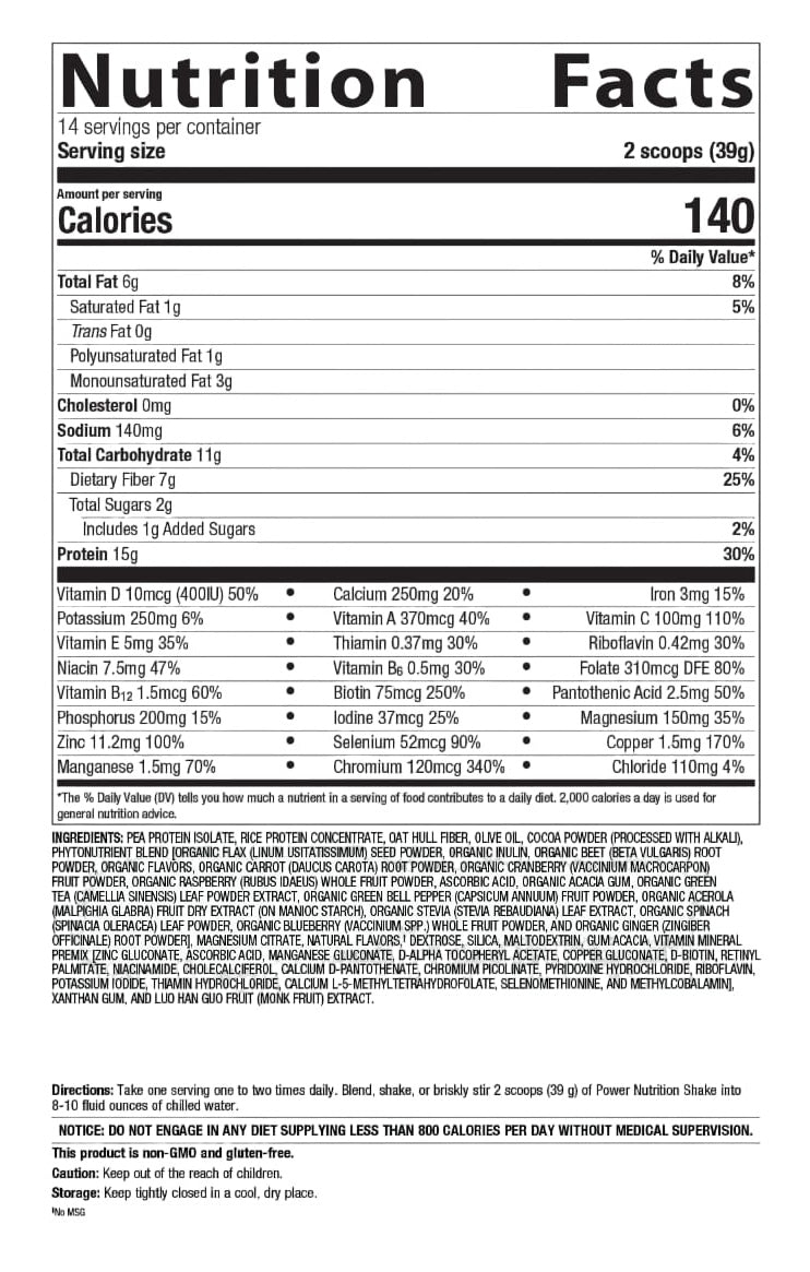 Power Nutrition Shake Chocolate (Metagenics) Nutrition Facts