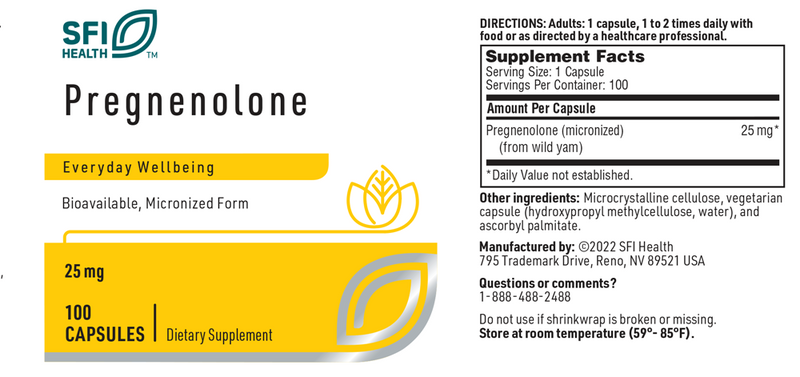 pregnenolone 25 mg sfi health label