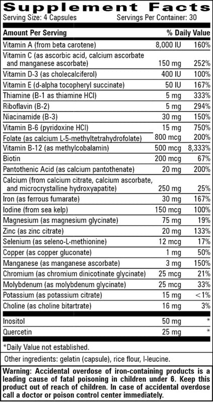 Prenatal Multiple Progressive Labs supplement facts