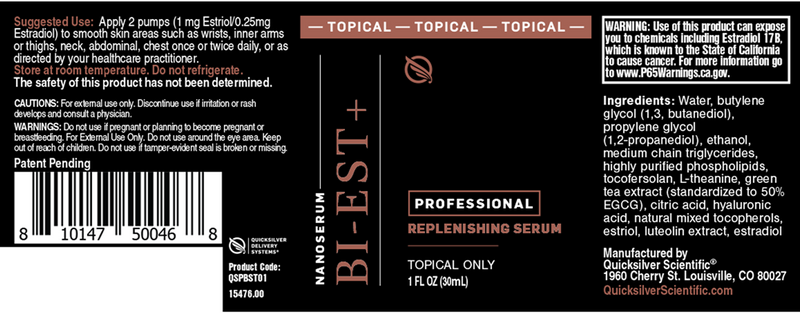 Pro Bi-Est + Quicksilver Scientific label