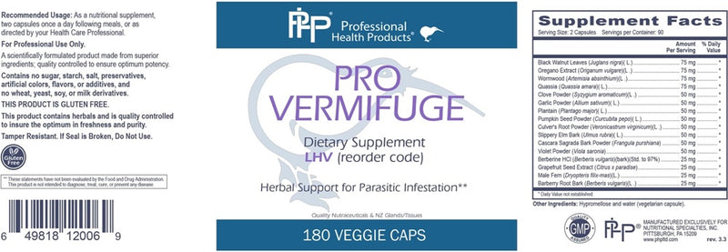 pro herb vermifuge (professional health products) label