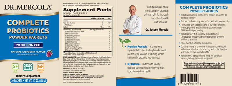 Complete Probiotics Powder Packets (Dr. Mercola) Label