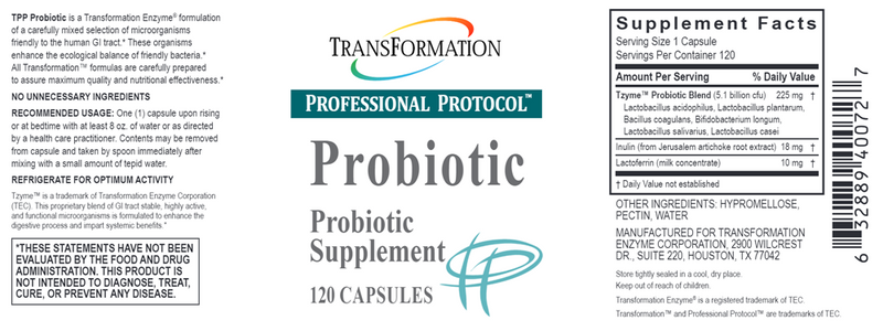 Probiotic 120 Caps (Transformation Enzyme) Label