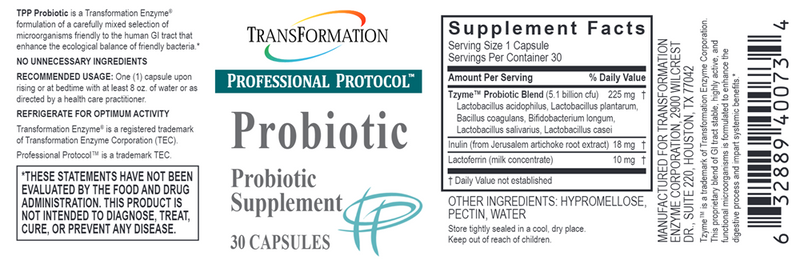 Probiotic 30 Caps (Transformation Enzyme) Label