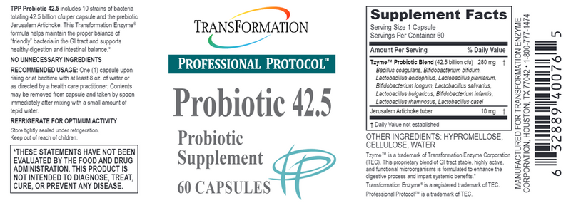 Probiotic 42.5 (Transformation Enzyme) Label