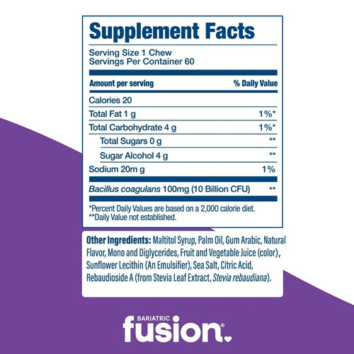 Probiotic Soft Chew Grape Bariatric Fusion supplement facts