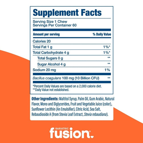 Probiotic Soft Chew Orange Tropical Bariatric Fusion supplement facts