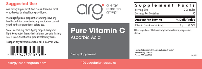 pure vitamin c capsules allergy research group label