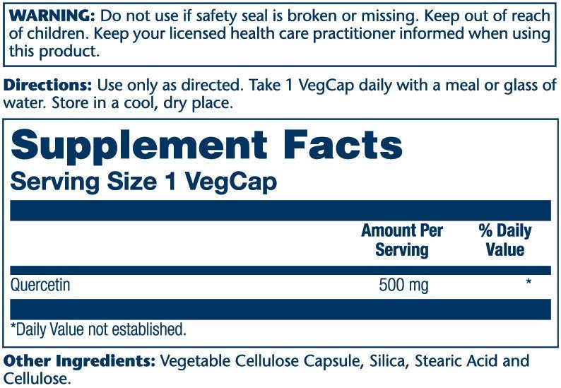 Quercetin 500 mg Solaray supplement facts