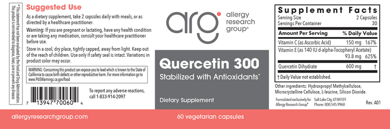 quercetin 300 allergy research group label