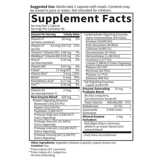 raw enzymes women 50 & wiser garden of life supplement facts