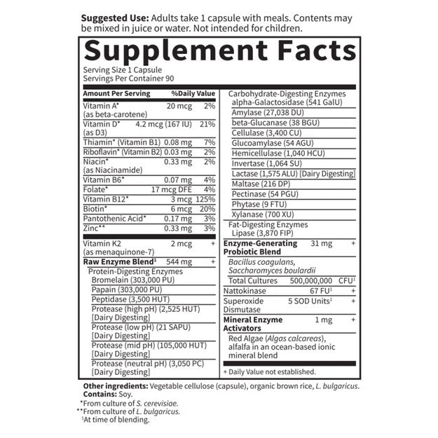 raw enzymes women garden of life supplement facts