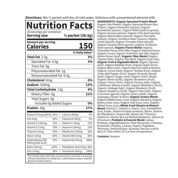 raw organic meal chocolate packets garden of life nutrition facts