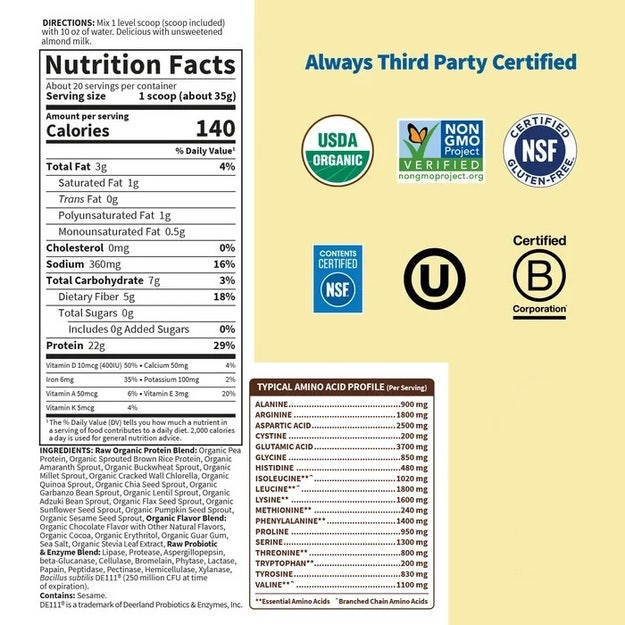 raw organic protein chocolate garden of life nutrition facts